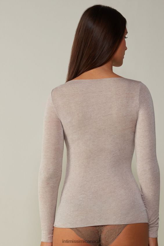 Apparel CA Intimissimi Women Boat Neck Modal Cashmere Ultralight Jumper 7525-Shell Beige Melange DD6R6T1450