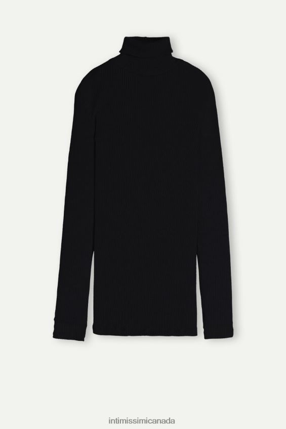 Apparel CA Intimissimi Women Long-sleeve High-Neck Tubular Top in Wool and Silk 019-Black DD6R6T1448