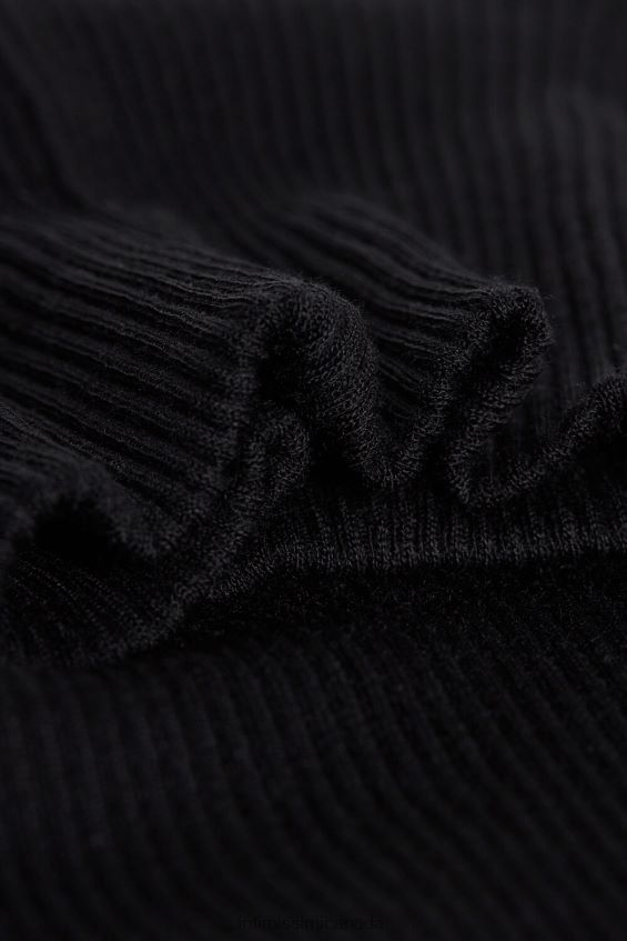 Apparel CA Intimissimi Women Long-sleeve High-Neck Tubular Top in Wool and Silk 019-Black DD6R6T1448