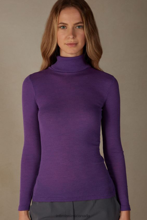 Apparel CA Intimissimi Women Long-sleeve High-Neck Tubular Top in Wool and Silk 142J-Cosmic Purple DD6R6T1338