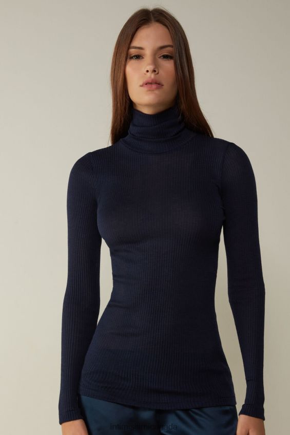 Apparel CA Intimissimi Women Long-sleeve High-Neck Tubular Top in Wool and Silk 1467-Intense Blue DD6R6T1444