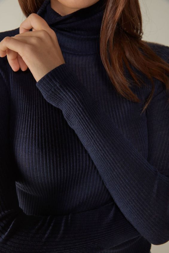 Apparel CA Intimissimi Women Long-sleeve High-Neck Tubular Top in Wool and Silk 1467-Intense Blue DD6R6T1444