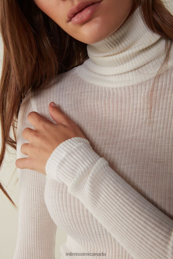 Apparel CA Intimissimi Women Long-sleeve High-Neck Tubular Top in Wool and Silk 2127-Powder White DD6R6T1446