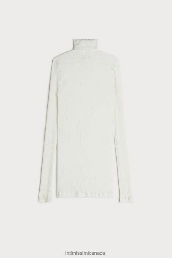 Apparel CA Intimissimi Women Long-sleeve High-Neck Tubular Top in Wool and Silk 2127-Powder White DD6R6T1446
