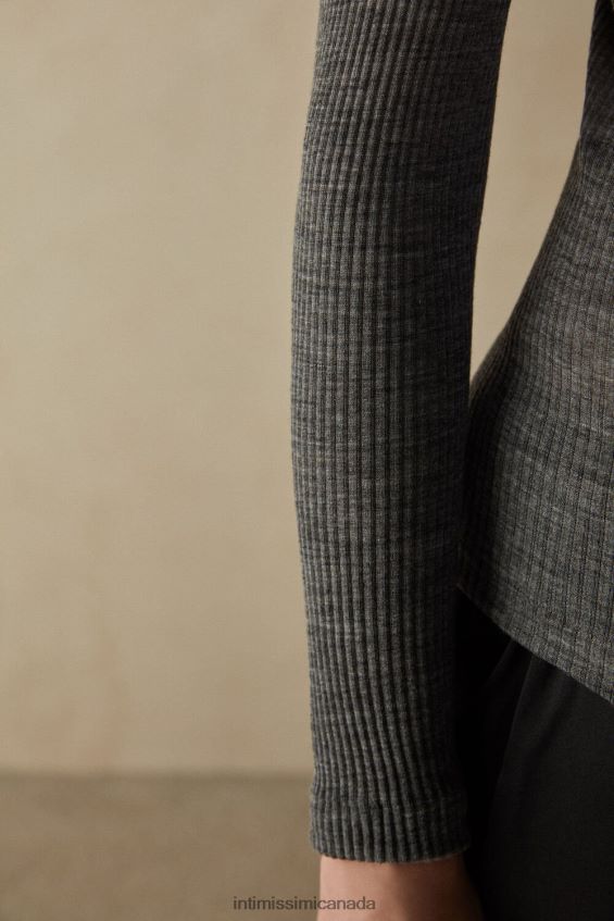 Apparel CA Intimissimi Women Long-sleeve High-Neck Tubular Top in Wool and Silk 7481-Aluminium Grey Blend DD6R6T1445