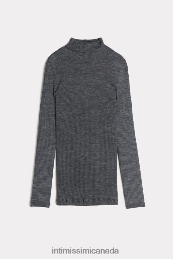 Apparel CA Intimissimi Women Long-sleeve High-Neck Tubular Top in Wool and Silk 7481-Aluminium Grey Blend DD6R6T1445