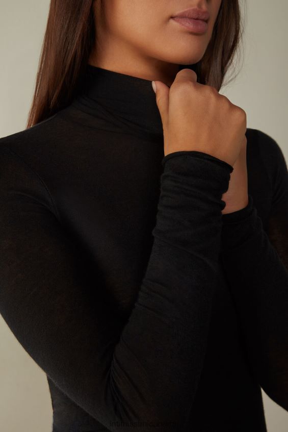 Apparel CA Intimissimi Women Modal Cashmere Ultralight High-Neck Top 019-Black DD6R6T1447