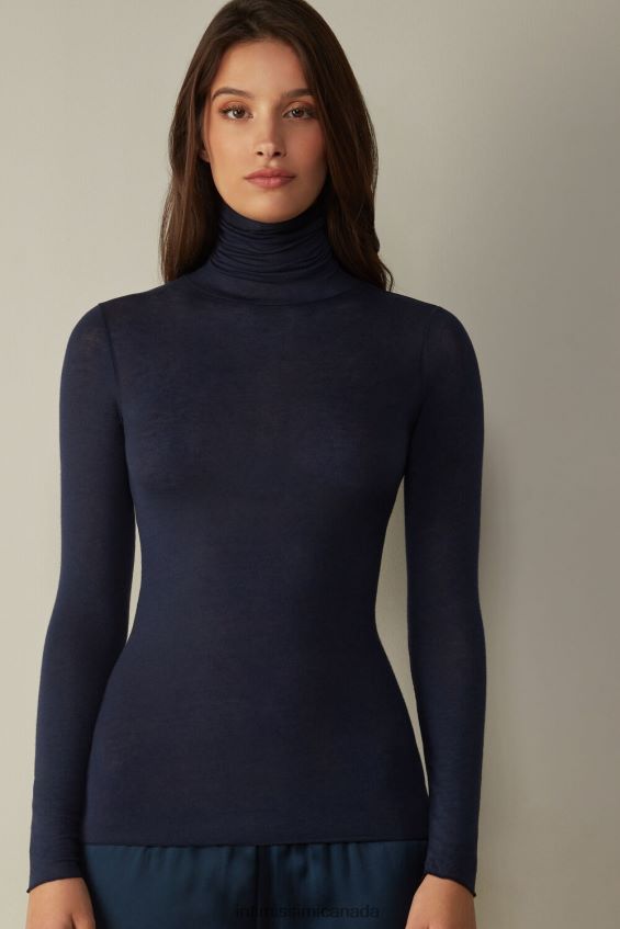 Apparel CA Intimissimi Women Modal Cashmere Ultralight High-Neck Top 1467-Intense Blue DD6R6T1262