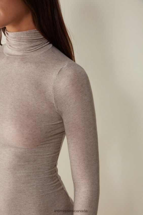 Apparel CA Intimissimi Women Modal Cashmere Ultralight High-Neck Top 7525-Shell Beige Melange DD6R6T1443