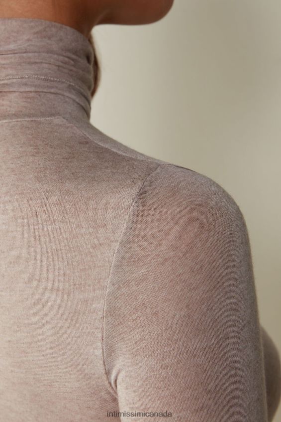 Apparel CA Intimissimi Women Modal Cashmere Ultralight High-Neck Top 7525-Shell Beige Melange DD6R6T1443