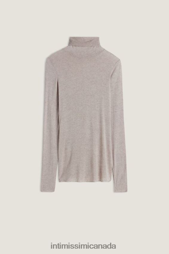 Apparel CA Intimissimi Women Modal Cashmere Ultralight High-Neck Top 7525-Shell Beige Melange DD6R6T1443