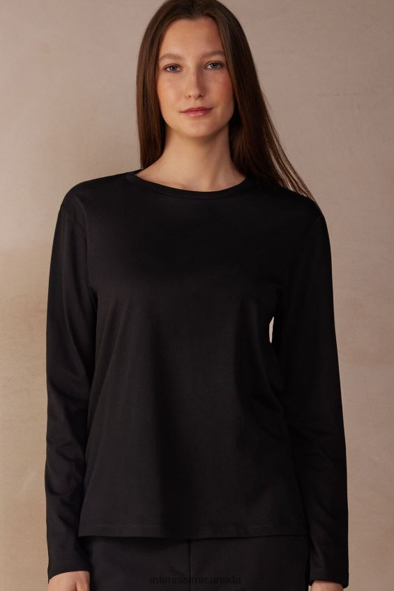 Apparel CA Intimissimi Women Oversize Long-Sleeved Supima Cotton Top 019-Black DD6R6T1322