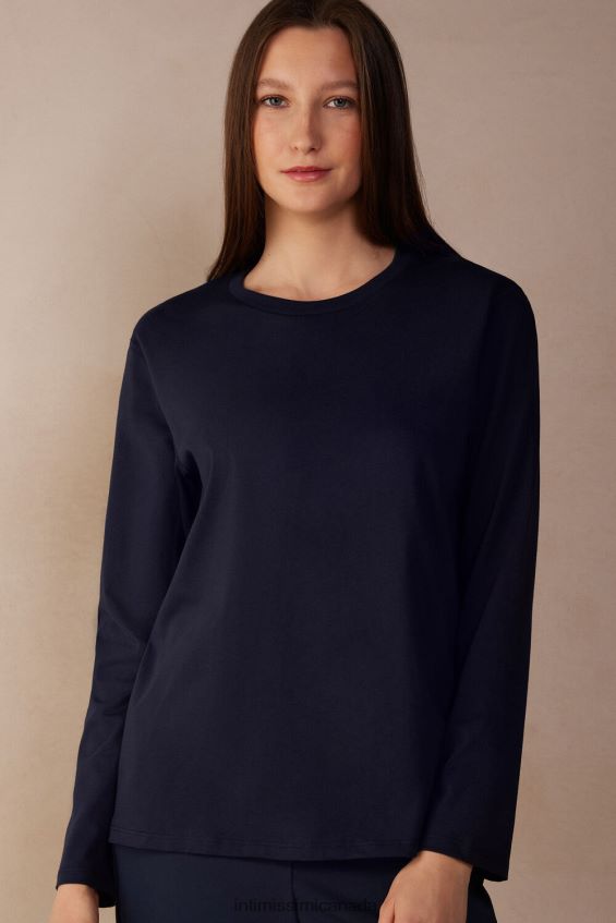 Apparel CA Intimissimi Women Oversize Long-Sleeved Supima Cotton Top 1467-Intense Blue DD6R6T1321