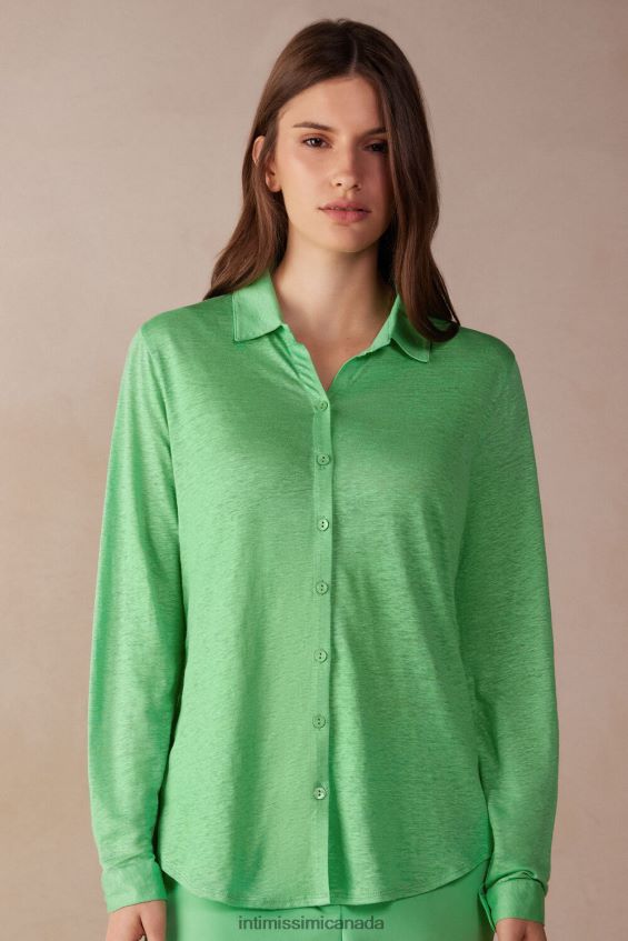 Apparel CA Intimissimi Women Long-Sleeved Linen Shirt 218J-Apple Mint DD6R6T1308