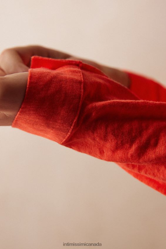 Apparel CA Intimissimi Women Long-Sleeved Linen Shirt 219J-Flame Scarlet DD6R6T1304