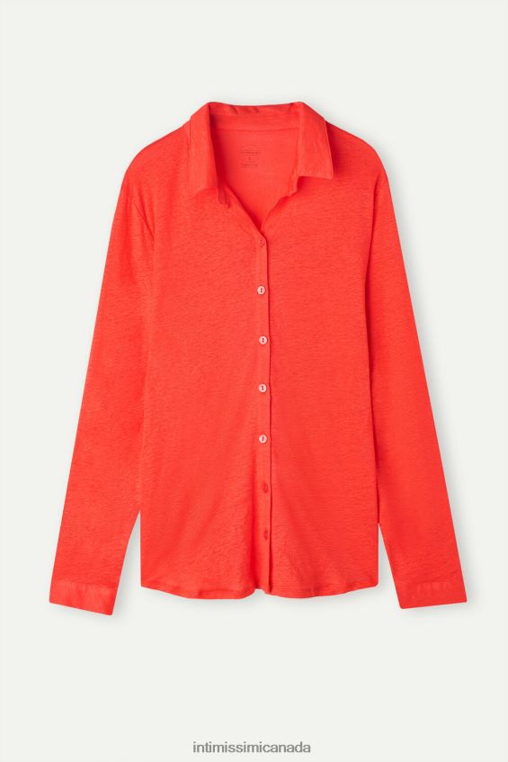Apparel CA Intimissimi Women Long-Sleeved Linen Shirt 219J-Flame Scarlet DD6R6T1304