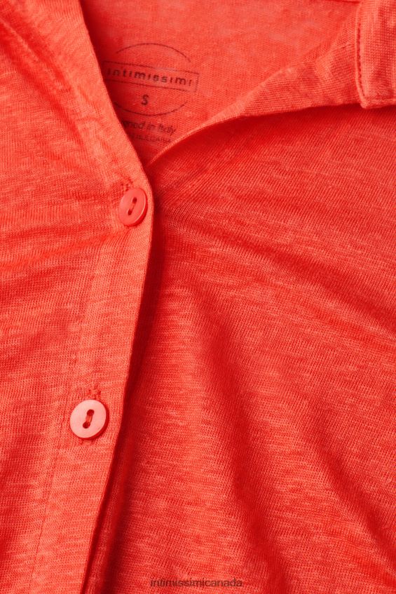 Apparel CA Intimissimi Women Long-Sleeved Linen Shirt 219J-Flame Scarlet DD6R6T1304