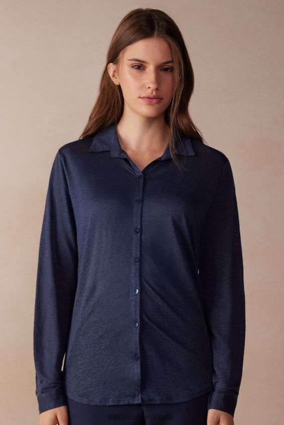 Apparel CA Intimissimi Women Long-Sleeved Linen Shirt 243J-Sailor Blue DD6R6T1299