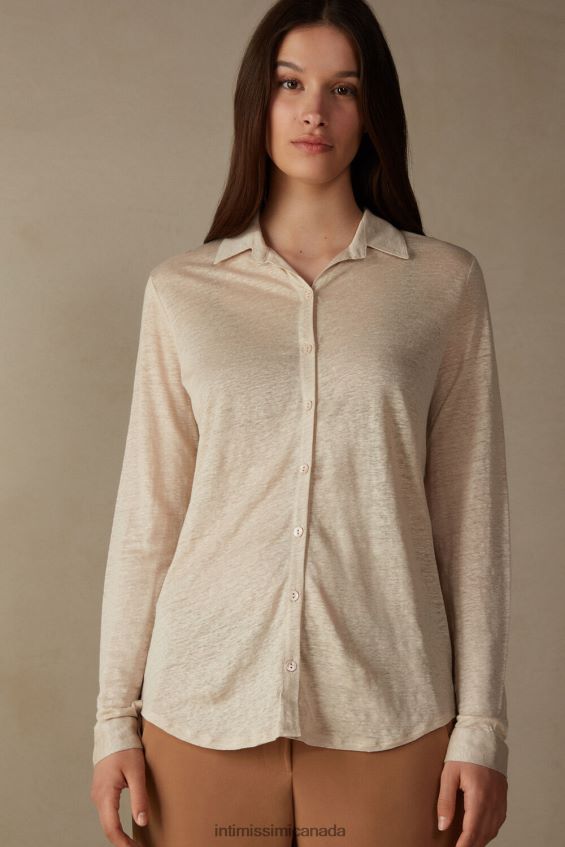 Apparel CA Intimissimi Women Long-Sleeved Linen Shirt 913I-Beige Rope DD6R6T1294
