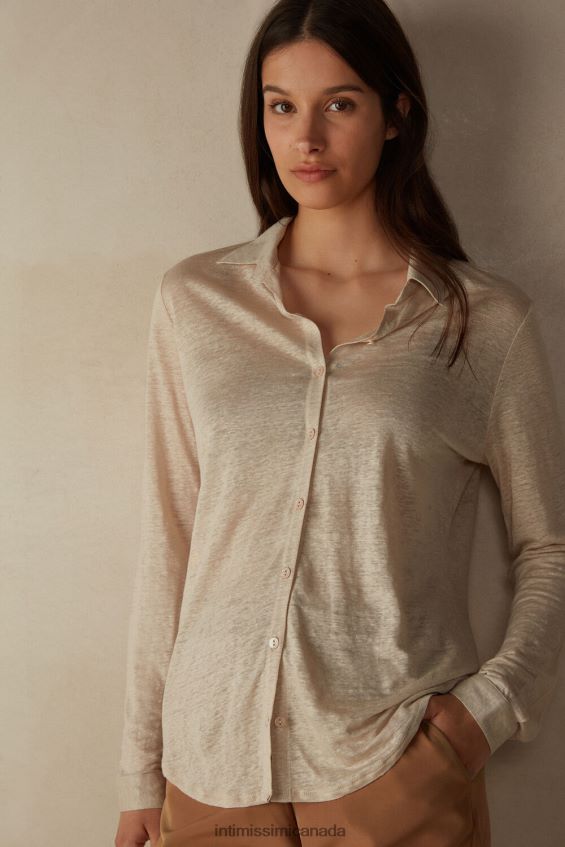 Apparel CA Intimissimi Women Long-Sleeved Linen Shirt 913I-Beige Rope DD6R6T1294