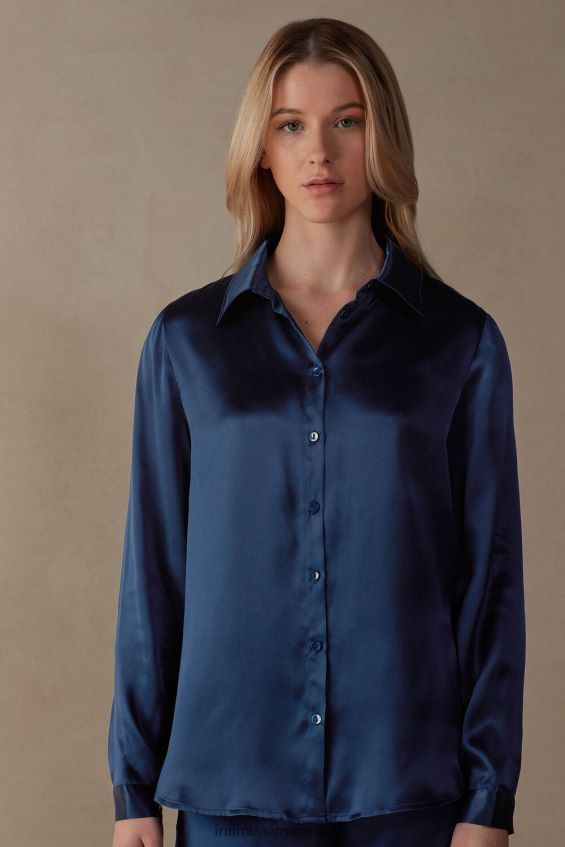 Apparel CA Intimissimi Women Long-Sleeved Silk Top 1467-Intense Blue DD6R6T1374