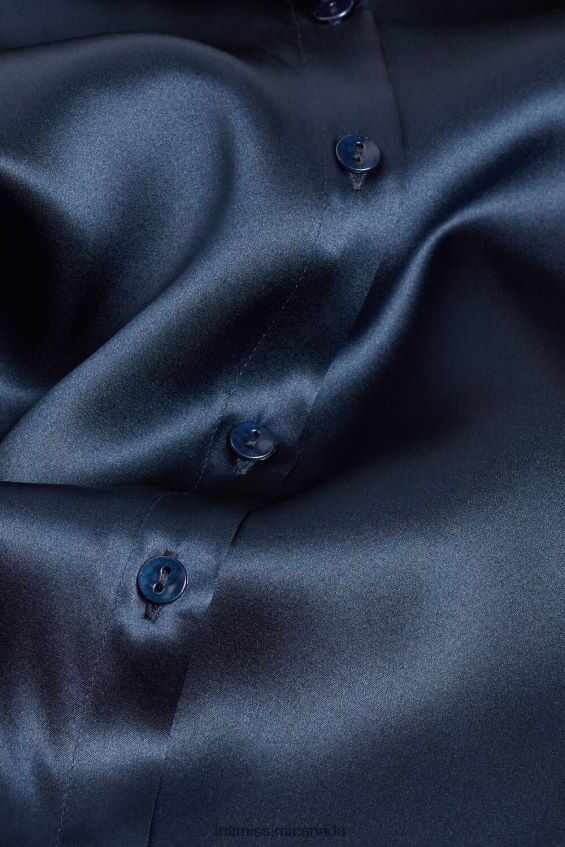 Apparel CA Intimissimi Women Long-Sleeved Silk Top 1467-Intense Blue DD6R6T1374