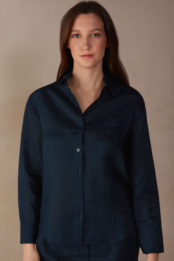 Apparel CA Intimissimi Women Plain-Weave Linen Shirt 243J-Sailor Blue DD6R6T1300