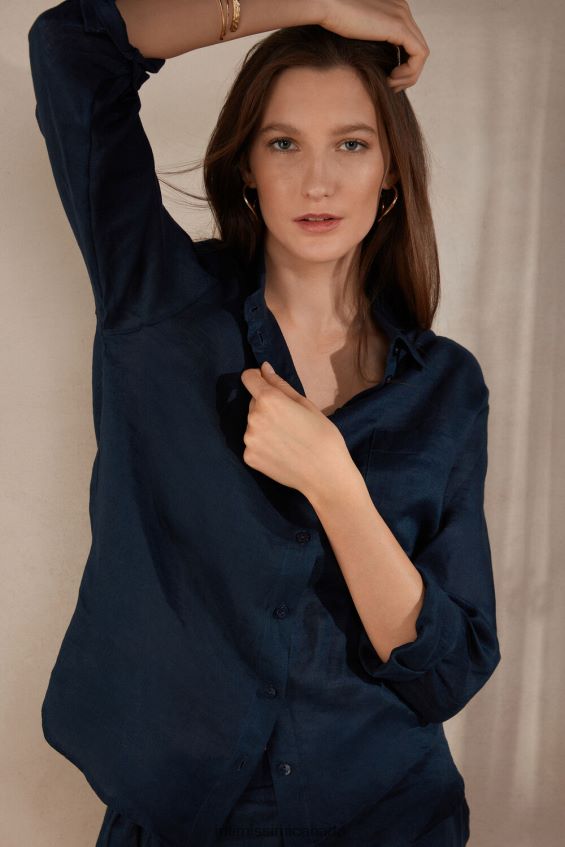 Apparel CA Intimissimi Women Plain-Weave Linen Shirt 243J-Sailor Blue DD6R6T1300