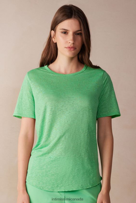 Apparel CA Intimissimi Women Linen Short-Sleeved Shirt 218J-Apple Mint DD6R6T1309