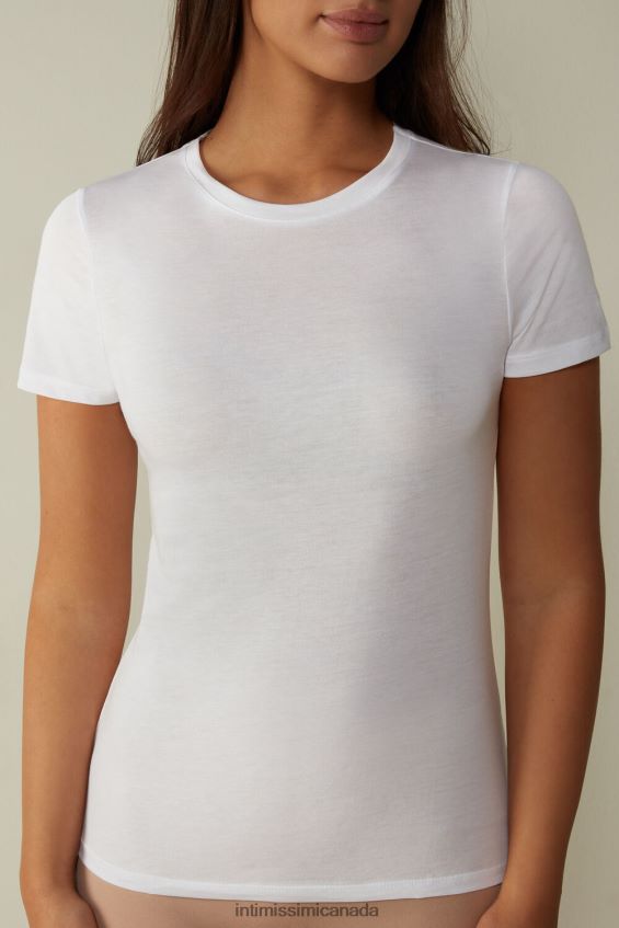 Apparel CA Intimissimi Women Short-Sleeve T-shirt in Ultrafresh Supima Cotton 001-White DD6R6T1456