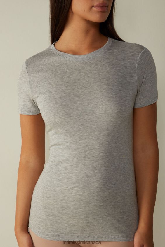 Apparel CA Intimissimi Women Short-Sleeve T-shirt in Ultrafresh Supima Cotton 031-Light Grey Melange DD6R6T1454