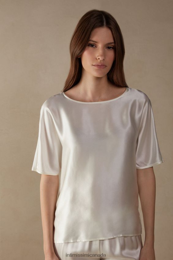 Apparel CA Intimissimi Women Short-Sleeved Silk and Modal Top 2127-Powder White DD6R6T1365
