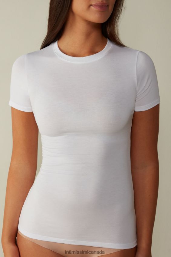 Apparel CA Intimissimi Women Short-Sleeved Stretch Supima Cotton Top 001-White DD6R6T1420