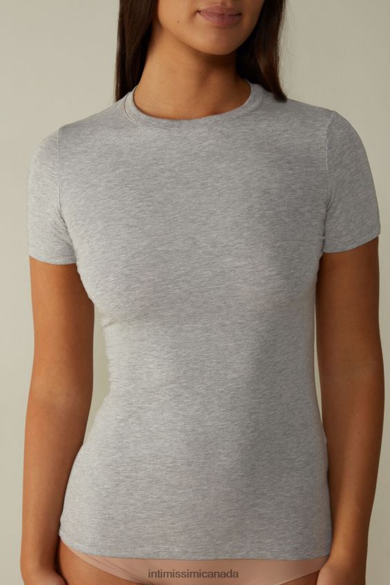 Apparel CA Intimissimi Women Short-Sleeved Stretch Supima Cotton Top 031-Light Grey Melange DD6R6T1415