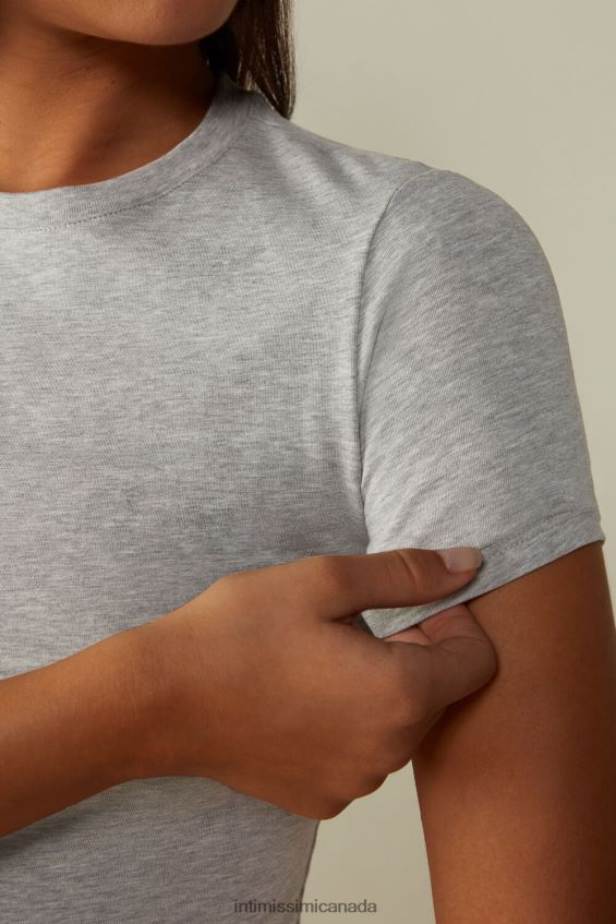 Apparel CA Intimissimi Women Short-Sleeved Stretch Supima Cotton Top 031-Light Grey Melange DD6R6T1415