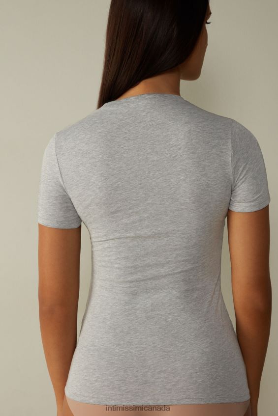 Apparel CA Intimissimi Women Short-Sleeved Stretch Supima Cotton Top 031-Light Grey Melange DD6R6T1415