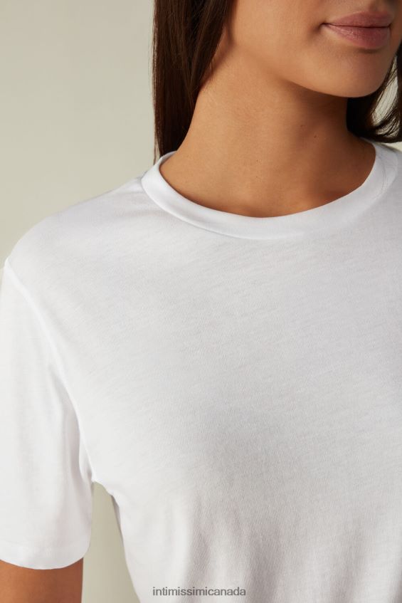 Apparel CA Intimissimi Women Short-Sleeved Supima Cotton Top 001-White DD6R6T1422