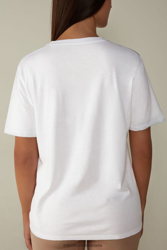 Apparel CA Intimissimi Women Short-Sleeved Supima Cotton Top 001-White DD6R6T1422