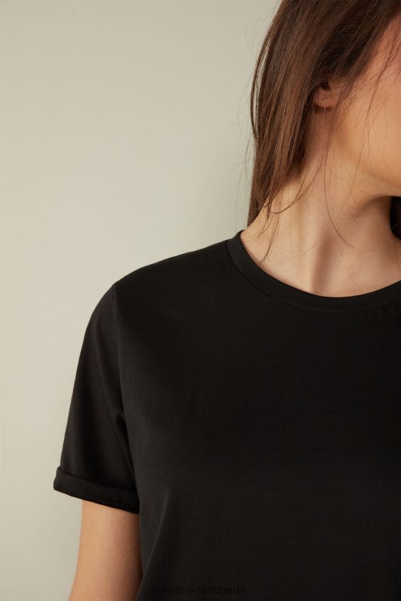 Apparel CA Intimissimi Women Short-Sleeved Supima Cotton Top 019-Black DD6R6T1421