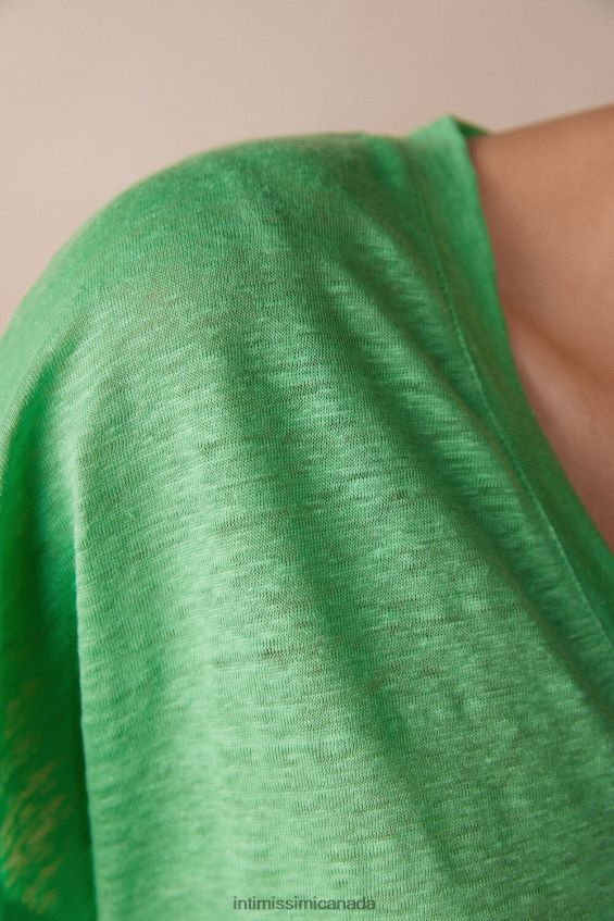 Apparel CA Intimissimi Women Short-sleeved Linen Top with V Neck 218J-Apple Mint DD6R6T1310