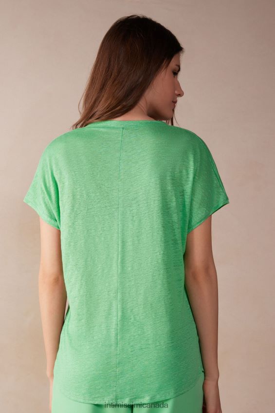 Apparel CA Intimissimi Women Short-sleeved Linen Top with V Neck 218J-Apple Mint DD6R6T1310