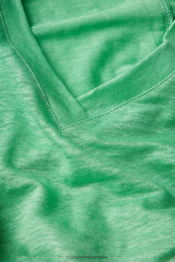 Apparel CA Intimissimi Women Short-sleeved Linen Top with V Neck 218J-Apple Mint DD6R6T1310